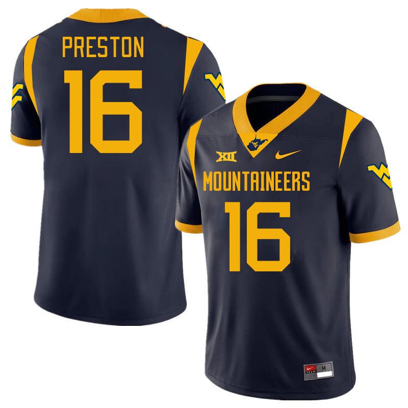 Men #16 Mikey Preston West Virginia Mountaineers College 2024 New Uniforms Football Jerseys Stitched